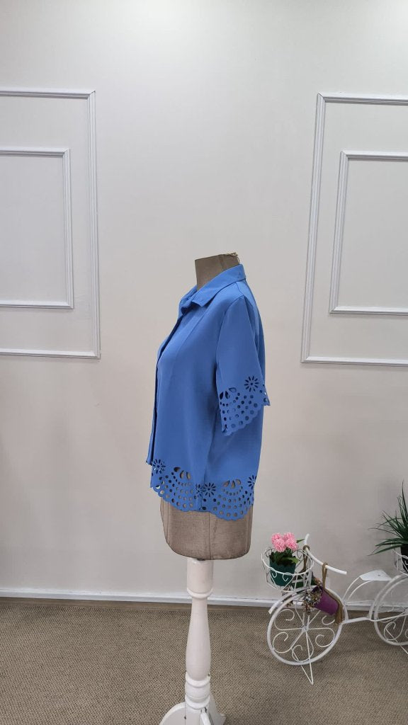 Women's Short Sleeve Collared Button-Front Dubai Shirt Blouse, 31795