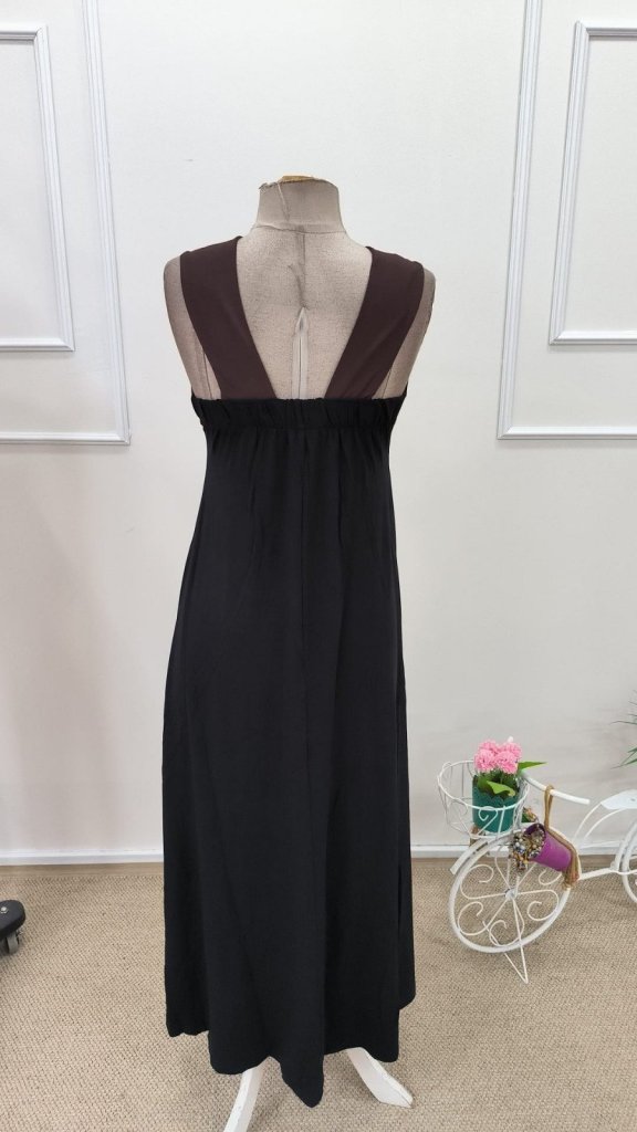 Women's Front Cross-Detail Two-Tone Long Viscose Dress, 31848