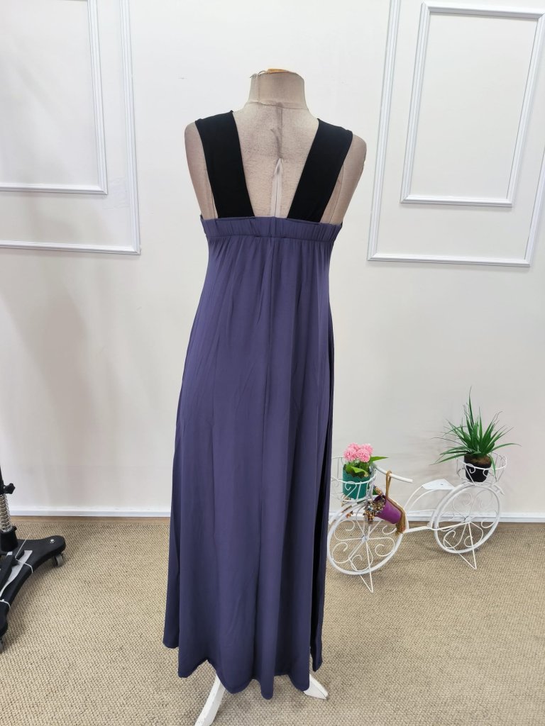 Women's Front Cross Detail Two-Tone Long Viscose Dress, 31850