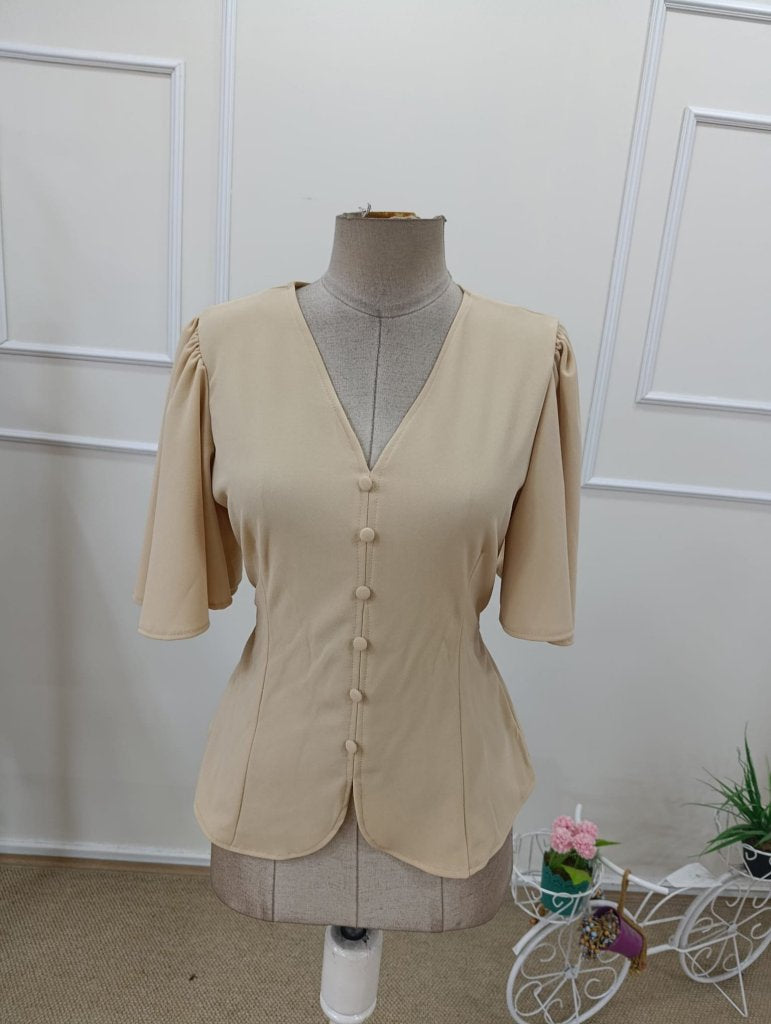 Bluza din crap importat pentru femei cu mâneci scurți, nasturi pe față, 37537