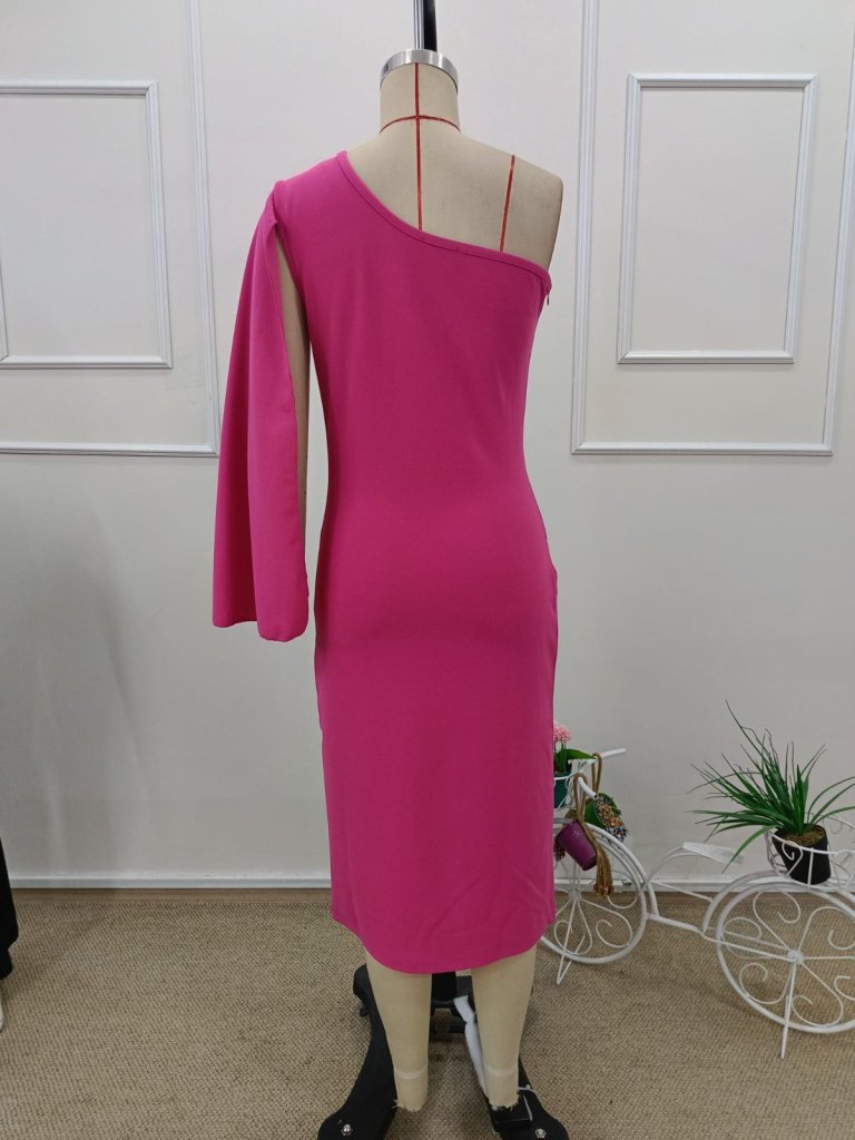 Rochie midi din crep cu un singur umăr și pelerină pentru femei, 34455