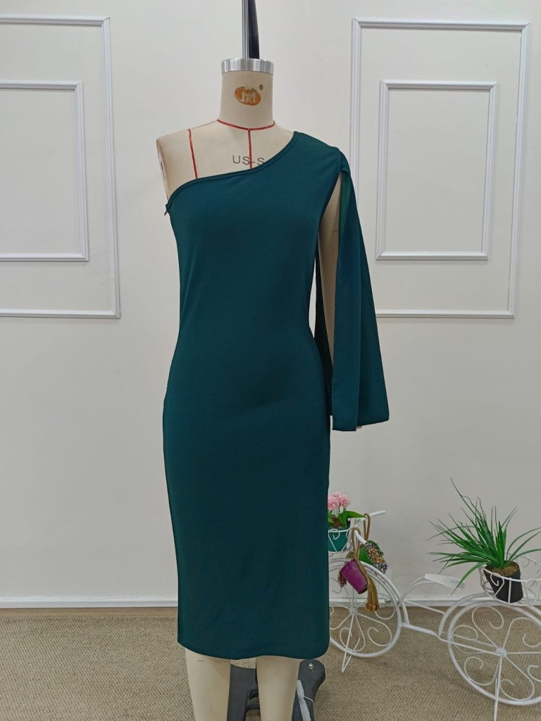 Rochie midi din crep cu un singur umăr și pelerină pentru femei, 34456