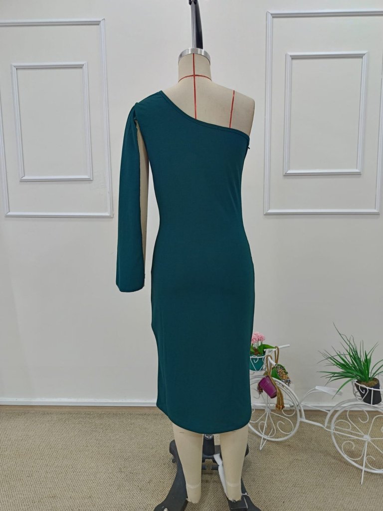 Rochie midi din crep cu un singur umăr și pelerină pentru femei, 34456