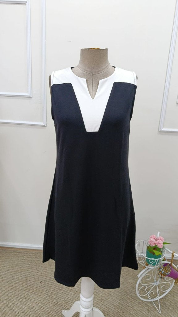 Rochie de damă cu bretele, decolteu în V, cu două culori, scurtă, din viscoză, cu două fire, 35485