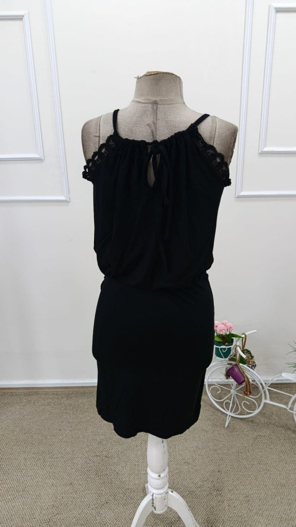 Rochie scurtă din viscoză pentru femei, cu decolteu rotund, cu nod la spate, cu nasturi, croială asimetrică, 31955