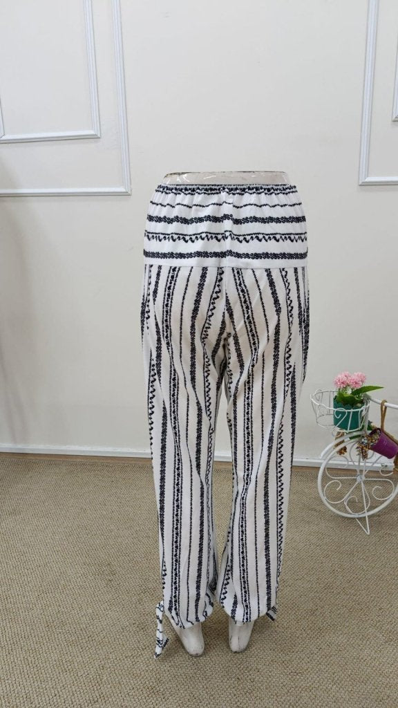 Pantaloni de damă din jerseu, cu talie înaltă, imprimeu, cu șiret la gleznă și fante laterale, 33939