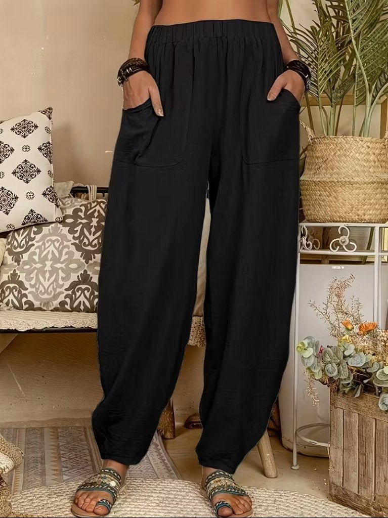 Pantaloni cu talie înaltă pentru femei, cu buzunare, 32067