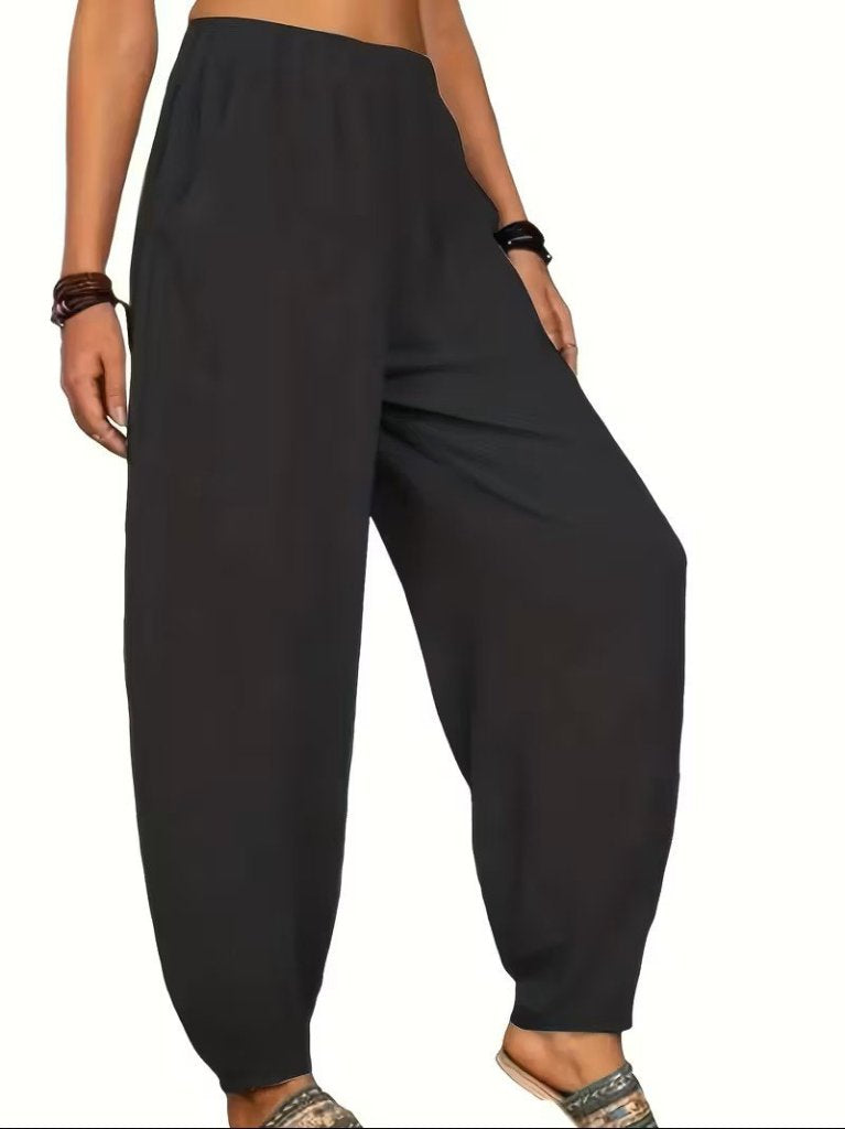 Pantaloni cu talie înaltă pentru femei, cu buzunare, 32067