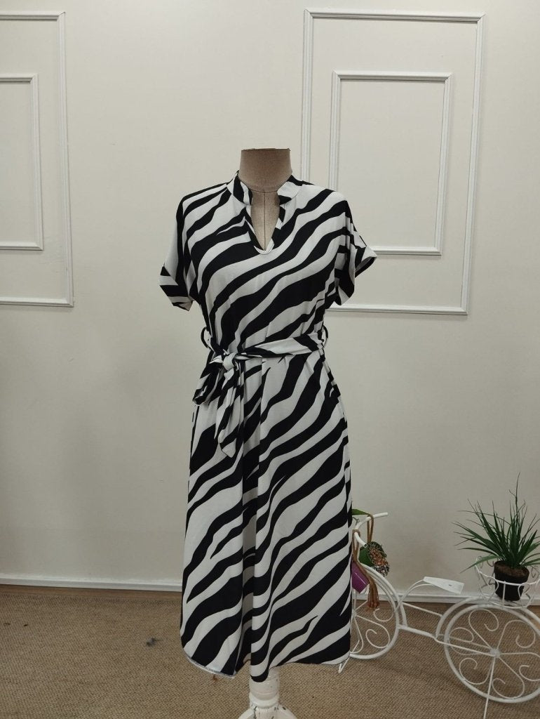 Rochie midi Supreme pentru femei, cu mânecă scurtă, decolteu în V, imprimeu zebră, 32092