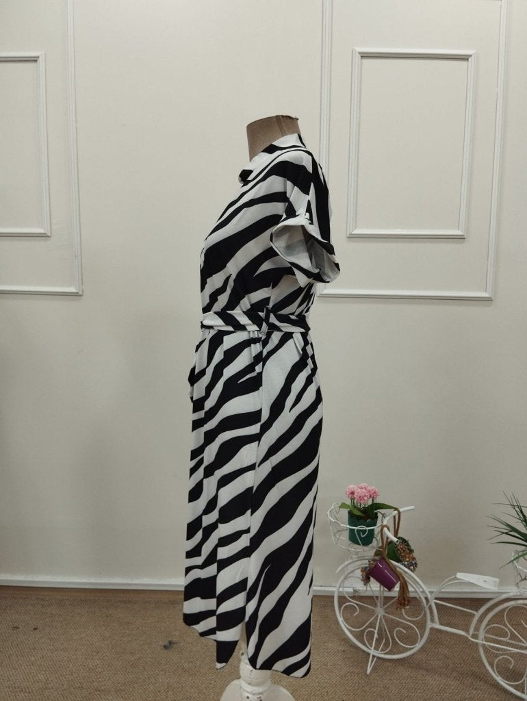 Rochie midi Supreme pentru femei, cu mânecă scurtă, decolteu în V, imprimeu zebră, 32092