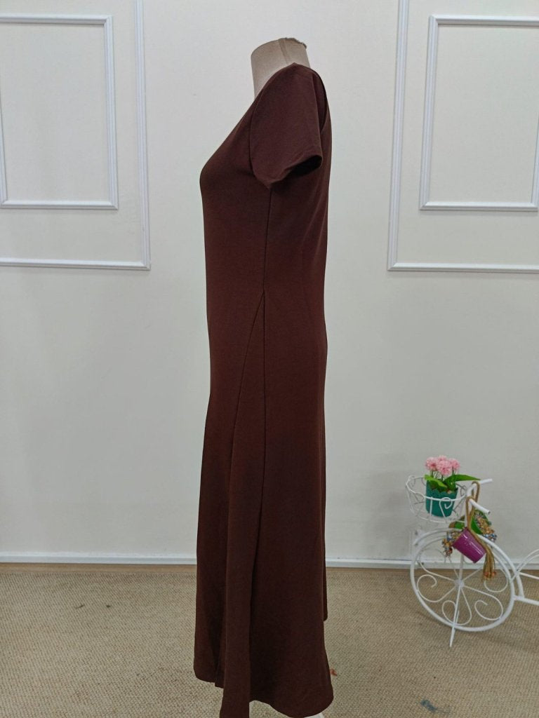 Rochie de damă din viscoză, cu mânecă scurtă, guler rotund și crăpături adânci, 34541