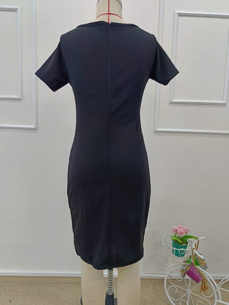 Women's Short Sleeve V-Neck Pleated Imported Crepe Mini Dress, 32130