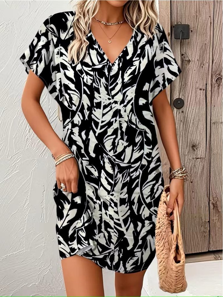 Rochie scurtă Supreme pentru femei, cu mânecă scurtă, decolteu în V, model, model liliac, 32152