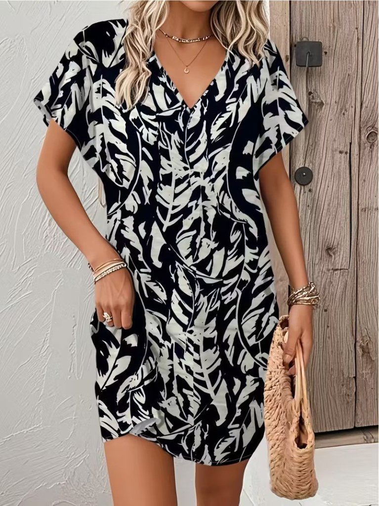 Rochie scurtă Supreme pentru femei, cu mânecă scurtă, decolteu în V, model, model liliac, 32152