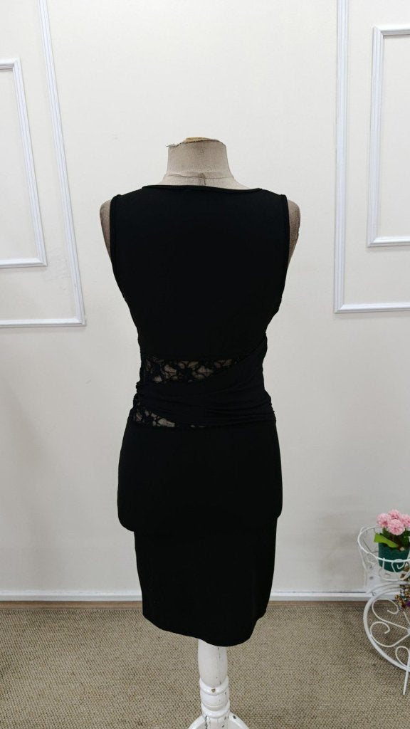 Rochie Scurtă pentru Femei cu Bretele, Guler Rotund, Detalii Dantelă la Talie, 37677