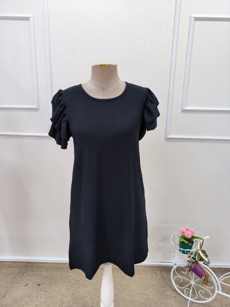 Women's Short Sleeve Crew Neck Ruffled Crinkled Mini Dress, 32166