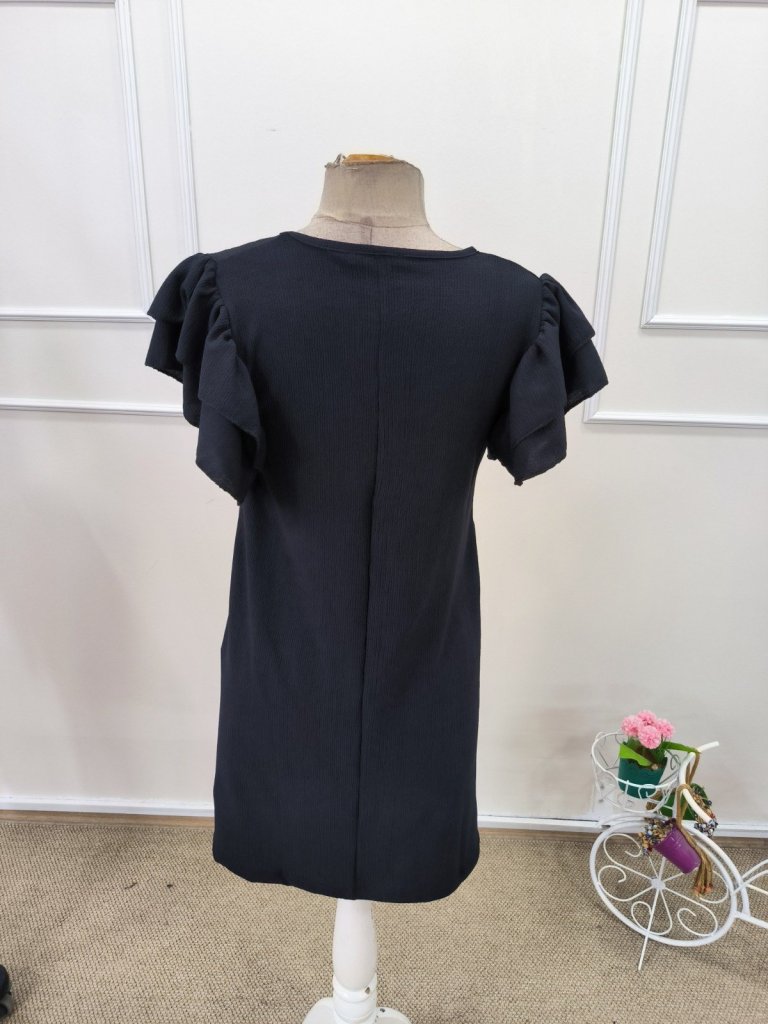 Women's Short Sleeve Crew Neck Ruffled Crinkled Mini Dress, 32166