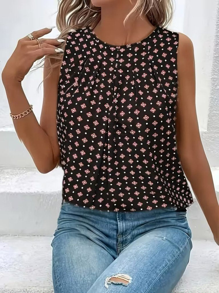 Women's Strappy Round Neck Patterned Supima Blouse, 32175