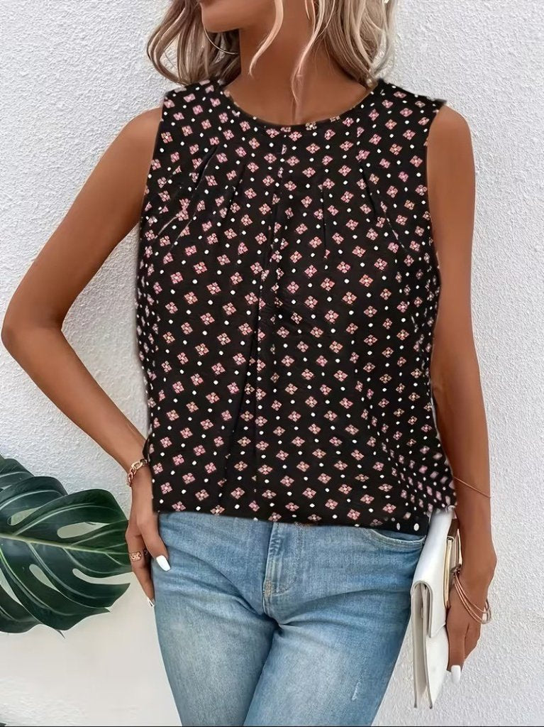 Women's Strappy Round Neck Patterned Supima Blouse, 32175