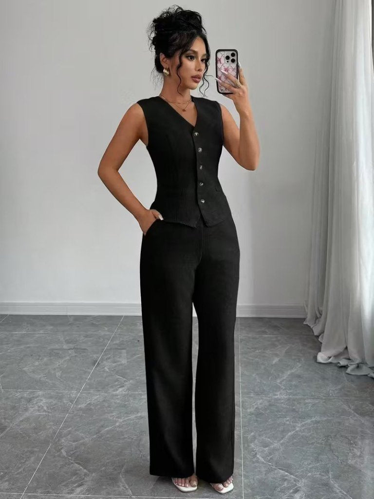 Kadın Askılı önden Düğmeli Bluz Ve Pantolon Keten Ikili Takım, 34097