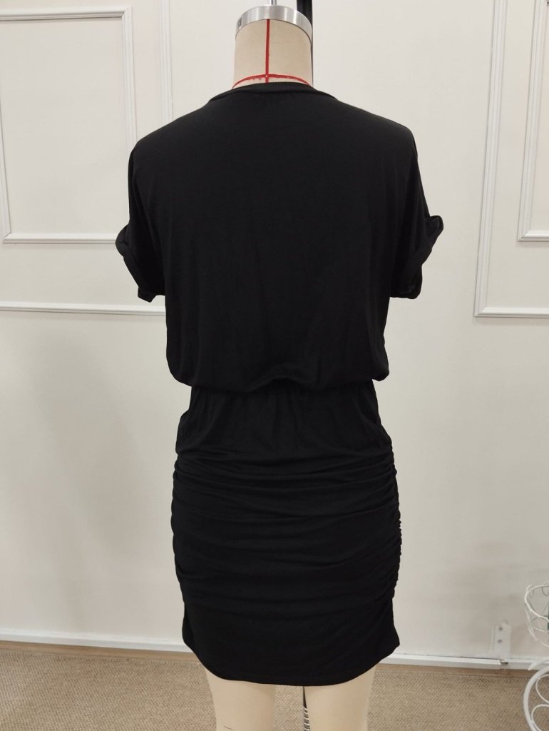 Women's Short Sleeve Crew Neck Pocket Detail Short Viscose Dress, 32200