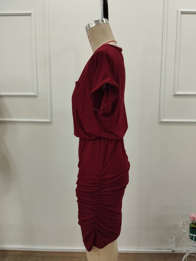 Women's Short Sleeve Crew Neck Pocket Detail Short Viscose Dress, 32202