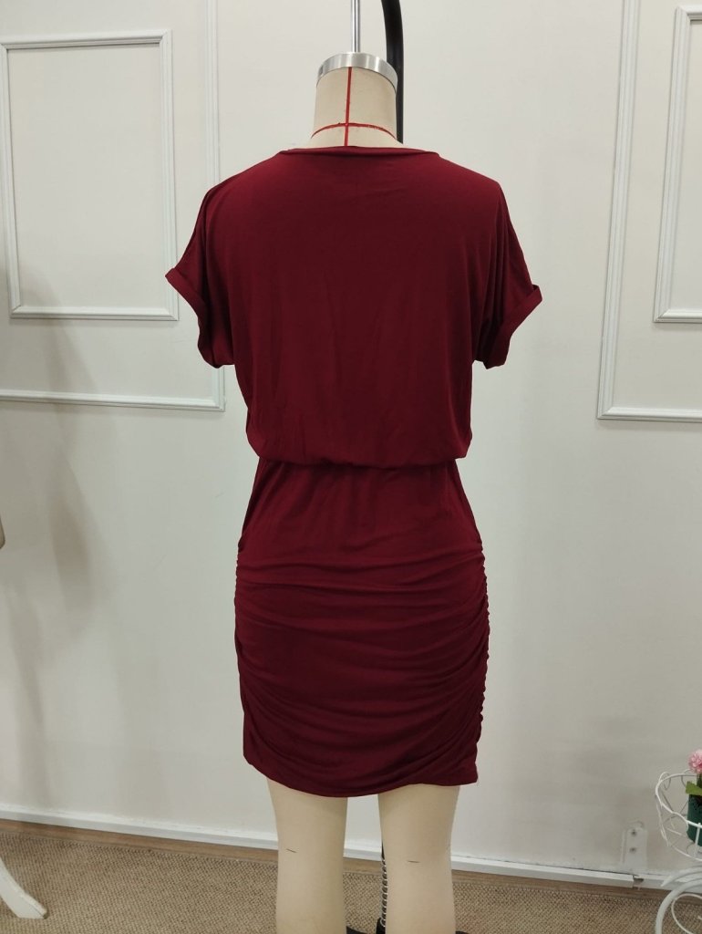 Women's Short Sleeve Crew Neck Pocket Detail Short Viscose Dress, 32202