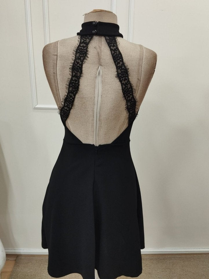 Women's Off-the-Shoulder Turtleneck Short Imported Crepe Dress with Lace Detail at the Back, 32341