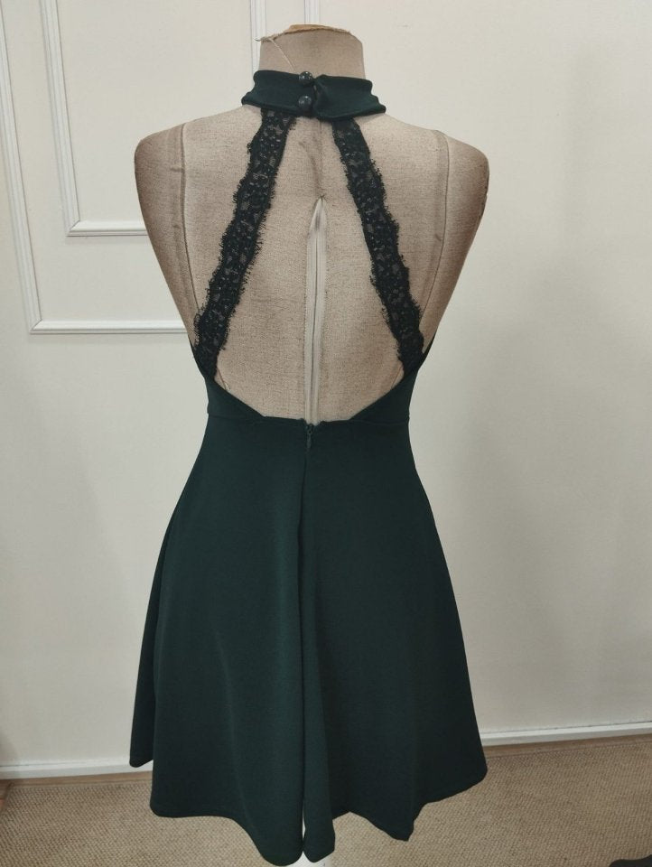 Women's Off-the-Shoulder Turtleneck Short Imported Crepe Dress with Lace Detail at Back, 32345