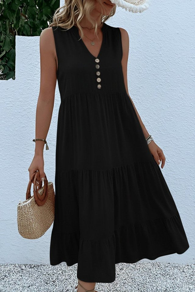 Women's Strappy V-Neck Button-Front Midi Viscose Dress, 32357