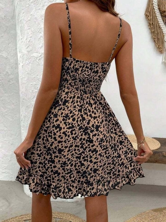 Women's Strappy Shirred Neck Elastic Waist Short Interlock Dress, 32401