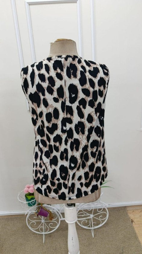 Women's Strappy V-Neck Leopard Print Supreme Blouse, 32429