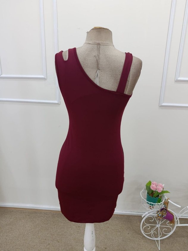 Women's Asymmetrical Neckline Short Scuba Dress with Shoulder Strap, 32516
