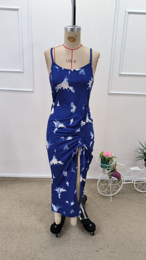 Rochie midi Supreme pentru femei, cu guler rotund, bretele, model și încrețituri laterale, 32603