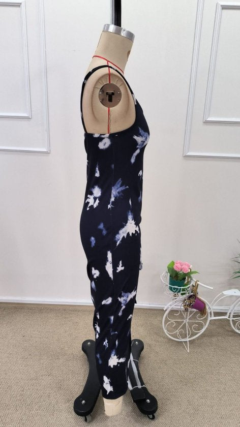 Women's Strappy Round Neck Patterned Side Shirred Midi Supima Dress, 32604