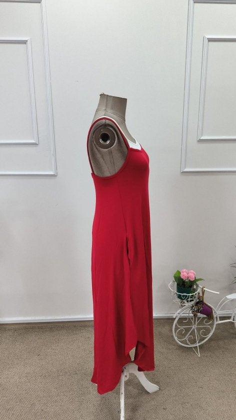 Rochie lungă din viscoză, pentru femei, cu bretele subțiri, guler rotund și buzunare, 35967