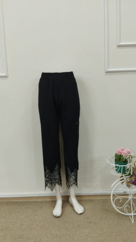 Pantaloni de scuba pentru femei cu talie înaltă și dantelă, 34507