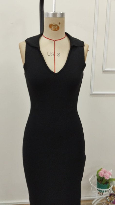 Rochie lungă tricotată, fără mâneci, cu decolteu în V, pentru femei, 32821