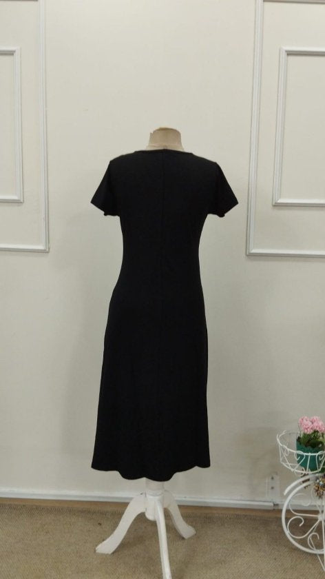 Women's Short Sleeve V-Neck Midi Viscose Dress with Decorative Pocket Detail, 32847