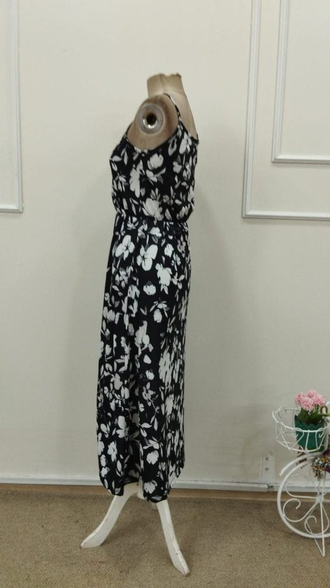 Women's Sleeveless Wrap V-Neck Elastic Waist Front Slit Patterned Supreme Midi Dress, 32881