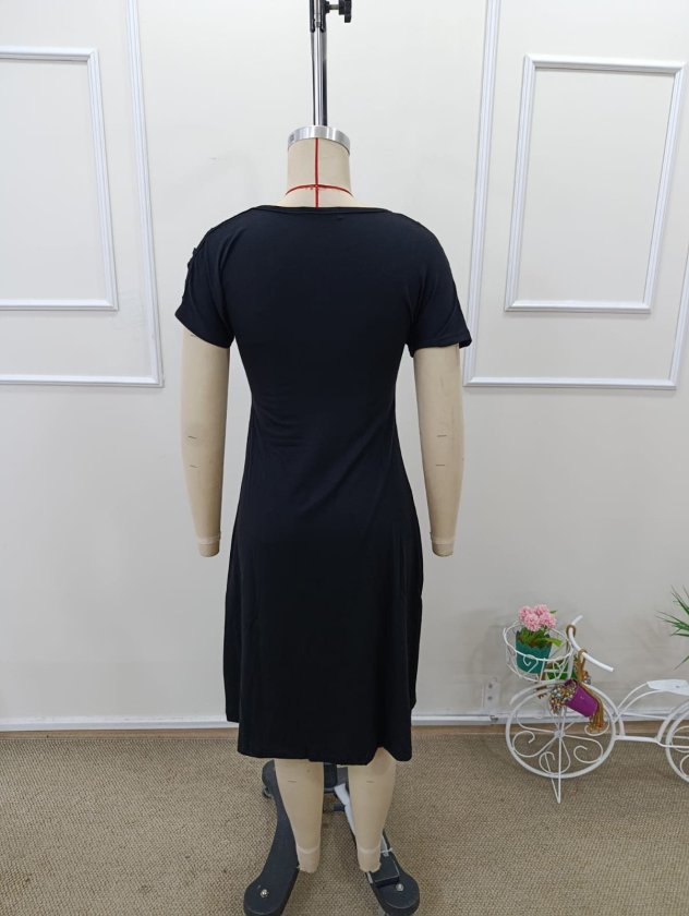Women's Short Sleeve Off-Shoulder Striped Detail Midi Viscose Dress, 32990
