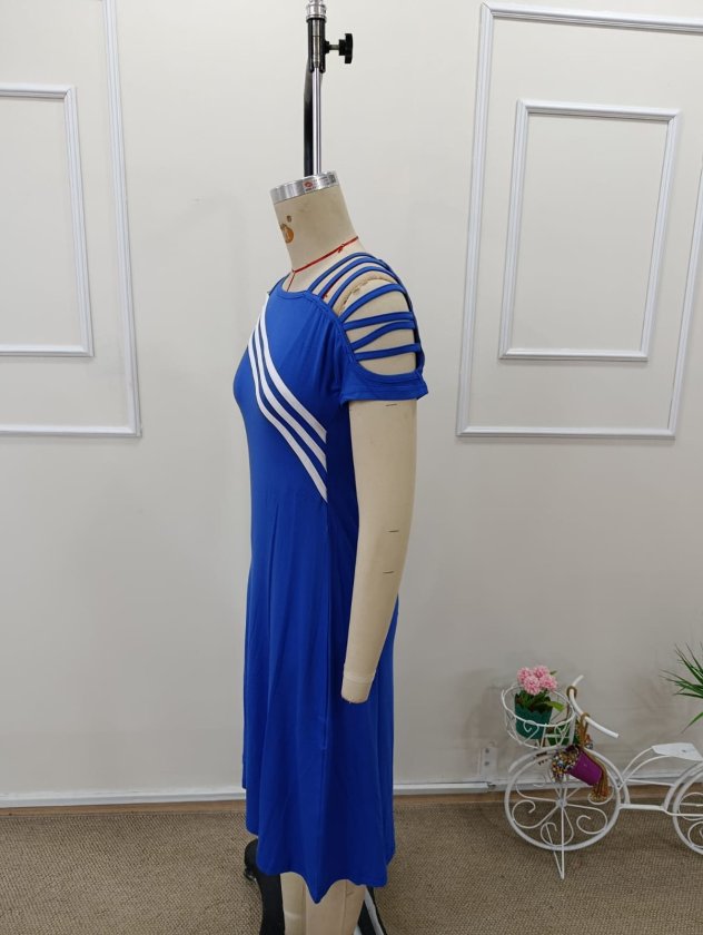 Rochie midi din viscoză cu mânecă scurtă și bretele decupate, pentru femei, 32992