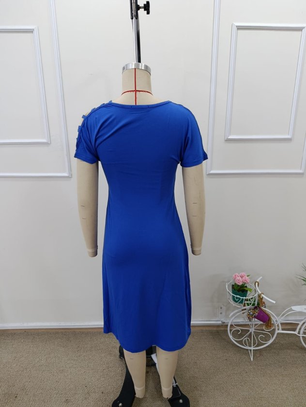 Rochie midi din viscoză cu mânecă scurtă și bretele decupate, pentru femei, 32992