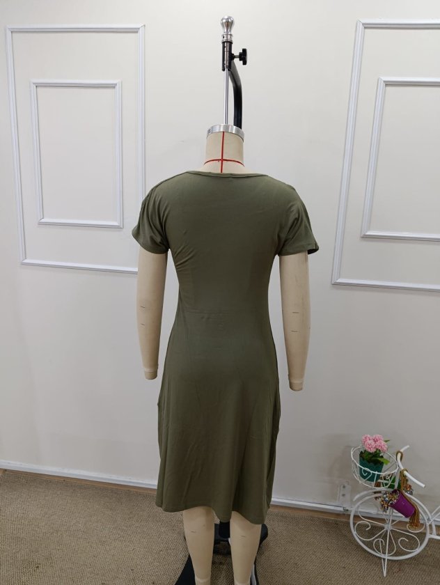 Women's Short Sleeve Off-Shoulder Midi Viscose Dress with Strip Detail, 32993