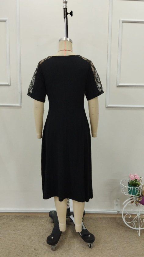 Women's Short Sleeve V-Neck Lace Midi Viscose Dress, 32994