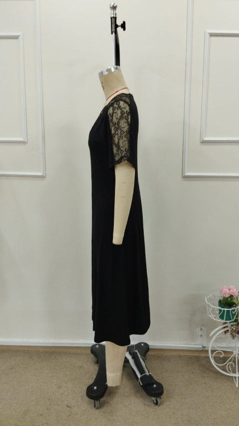 Women's Short Sleeve V-Neck Lace Midi Viscose Dress, 32994