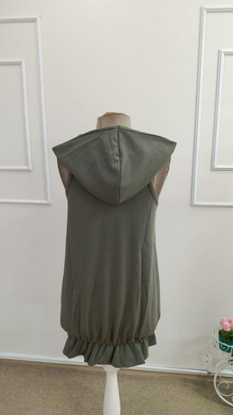 Rochie scurtă din modal cu volane, cu glugă și umeri goi, pentru femei, 33012