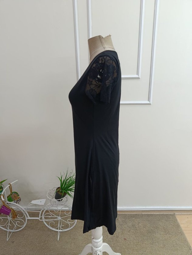 Women's Short Sleeve Round Neck Lace Sleeve Short Viscose Dress, 33045
