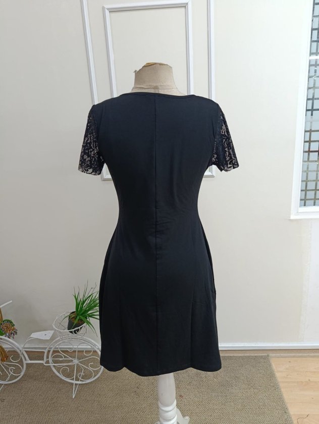 Women's Short Sleeve Round Neck Lace Sleeve Short Viscose Dress, 33045