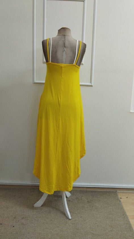 Rochie lungă din viscoză, cu guler rotund și bretele, pentru femei, cu buzunare, 33077